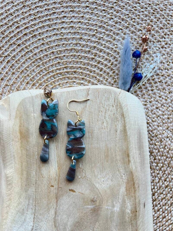 Katten oorbellen BOHO TURQUOISE