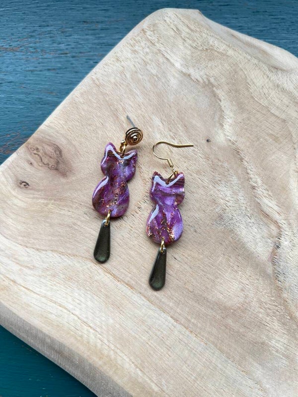 Katten oorbellen AMETHYST FOREST