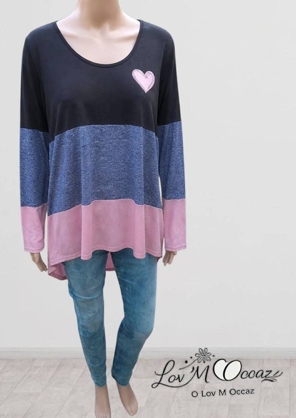 ❤️ Tunique Tricolore à Manches Longues – Détail Cœur – Taille XL / convient jusqu'au petit 2XL (voir mesures)