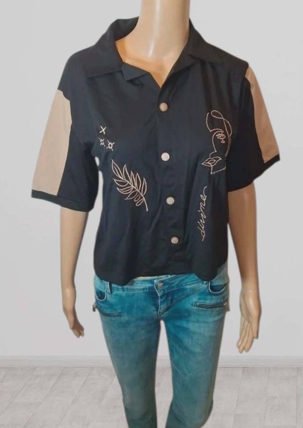🖤 Blouse Chic "Graphic Noir & Beige