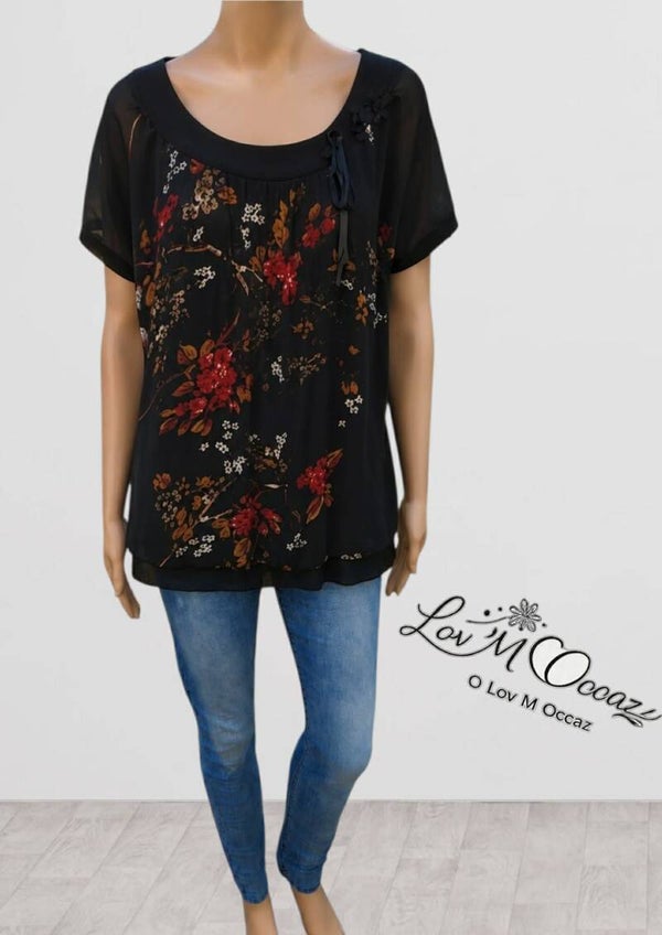 🖤 Tunique fluide noire & blanche à motif graphique – RIU – Taille 44/46