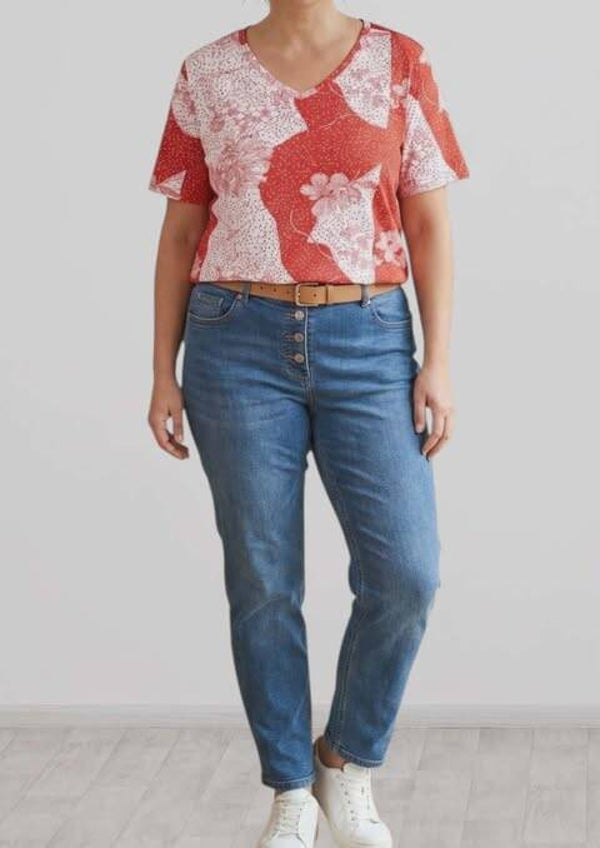 ❤️Top Éclat Floral Rouge & Blanc