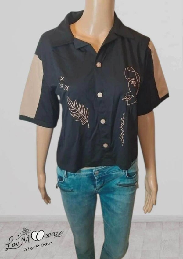 🖤 Blouse noir & beige – River Island – Taille 46