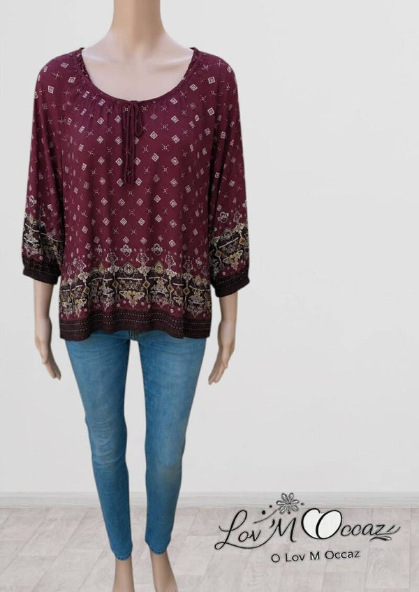 🤎 Top tunique bordeaux style ethnique – Atlas for Women – Taille 42/44