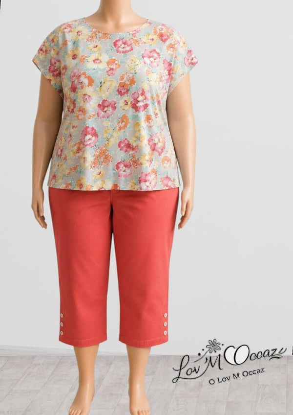 🪸 Pantalon 7/8 « Éclat Corail » – Taille XXL (convient à un 44/46)
