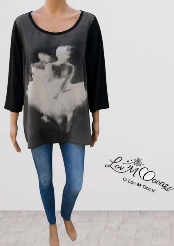 🖤 Blouse femme grise et noire – Taille 50/52 – Coupe fluide