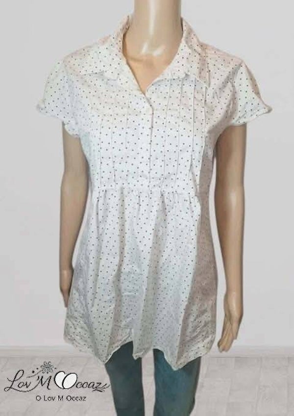 👚 Blouse blanche à pois noirs – Calin Kalin – Taille 44