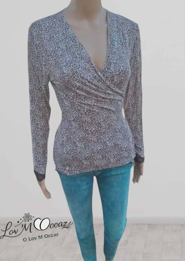 🐆 Top femme cache-cœur léopard – Taille 42