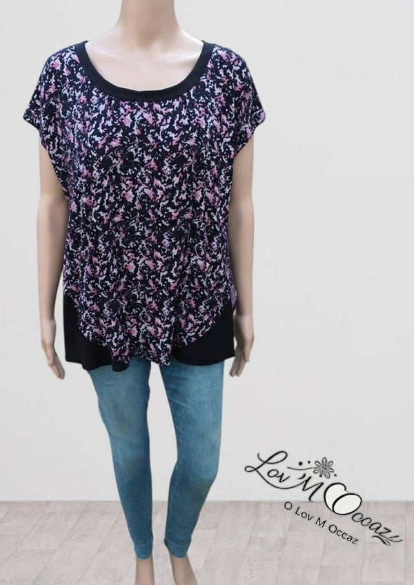 🌸 Blouse femme Kiabi noire à fleurs – Taille 52