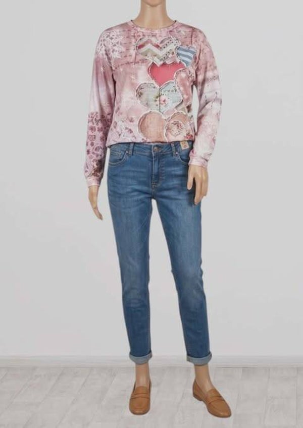❤️  Sweat Léger / Top Manches Longues à Motifs Cœurs - Taille XL