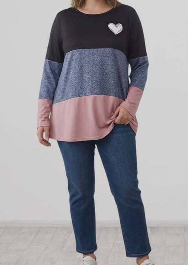 ❤️Tunique Tricolore à Manches Longues - Détail Cœur - Taille XL/2XL