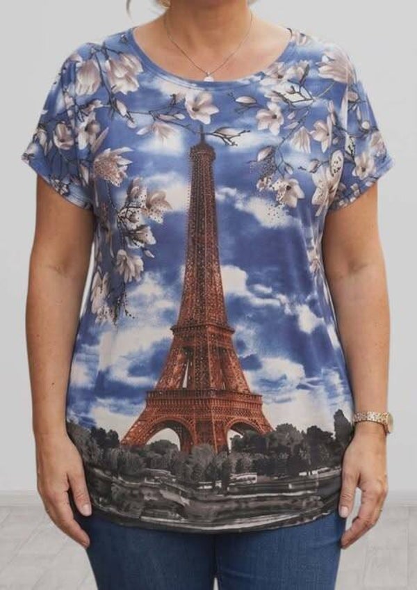 ❤️Top Manches Courtes - Motif Paris & Fleurs - Marque MEGGIE
