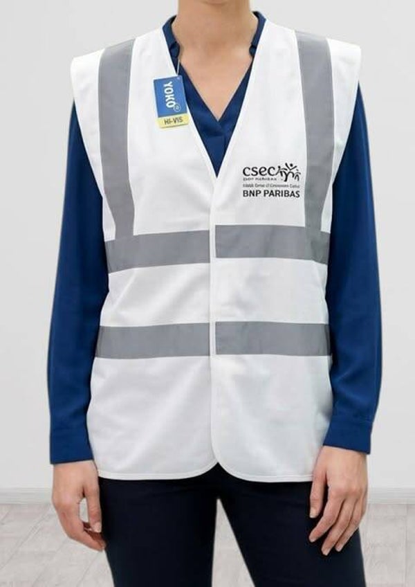 💖 Gilet de sécurité haute visibilité blanc – CSEC BNP Paribas – Neuf avec étiquette