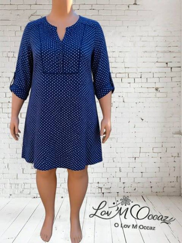 💙 Robe tunique fluide bleu marine à motifs blancs – CTF taille 44/46