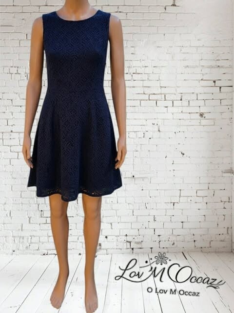 💙 Robe courte en dentelle géométrique bleu marine – Camaïeu – Taille 42