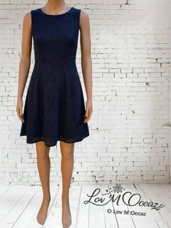 💙 Robe courte en dentelle géométrique bleu marine – Camaïeu – Taille 42