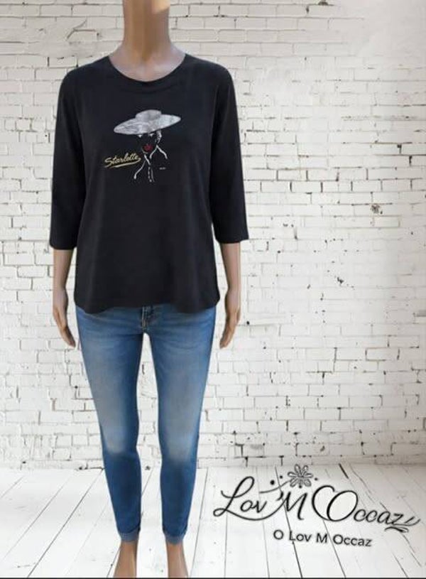 🖤 Haut noir manches 3/4 brodé « Starlette » – Taille 4