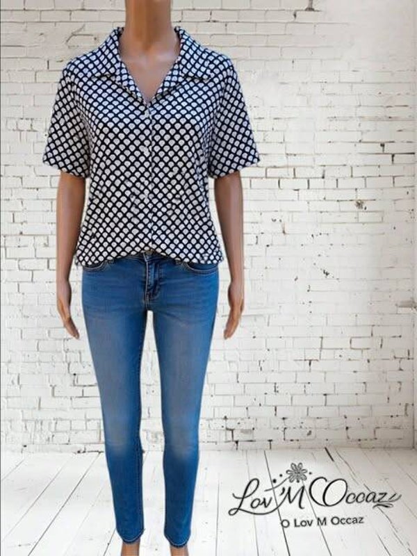 🖤 Blouse fluide à motifs géométriques éventails – LNV – Taille 44