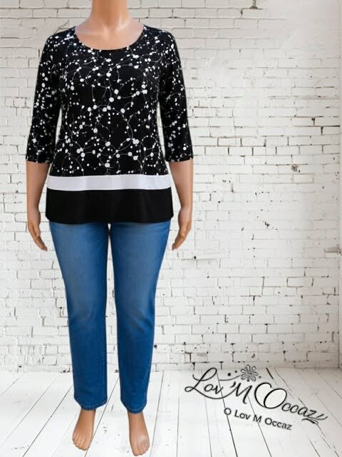 Tunique / Blouse Fluide Noire à Motifs Géométriques – Blancheporte – Taille 46