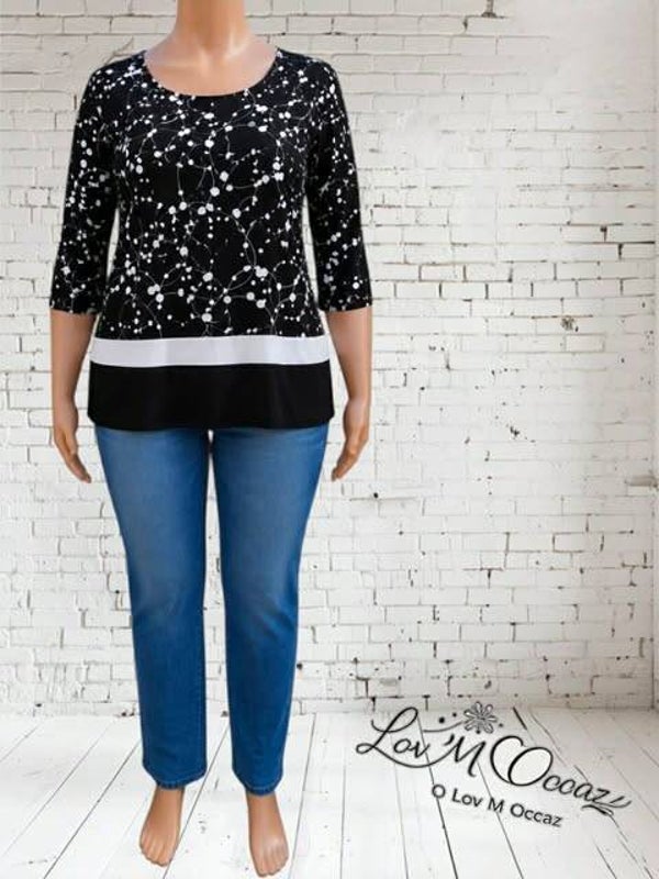Tunique / Blouse Fluide Noire à Motifs Géométriques – Blancheporte – Taille 46