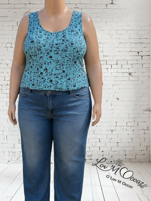 Débardeur fluide bleu ciel à motifs floraux – Taille 48/50