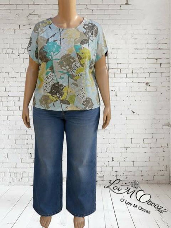 T-shirt Fluide Multicolore Motif Végétal & Strass – Taille 48/50