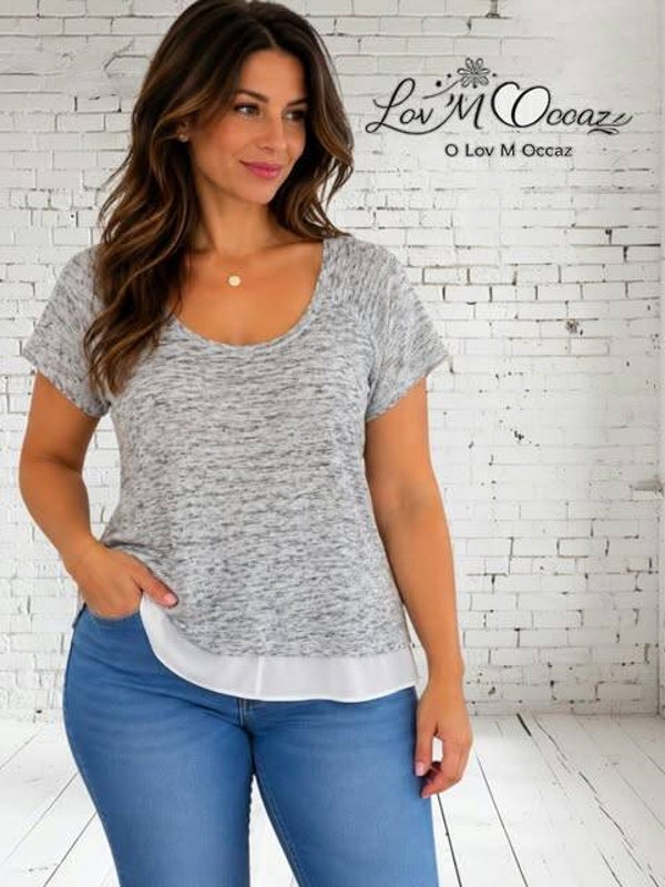 👕 T-shirt gris chiné & blanc – Fashion Private Company – Taille XL