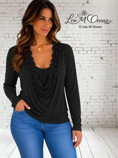 🖤 T-shirt femme manches longues noir Sisi Bella – Taille XL (taille petit)