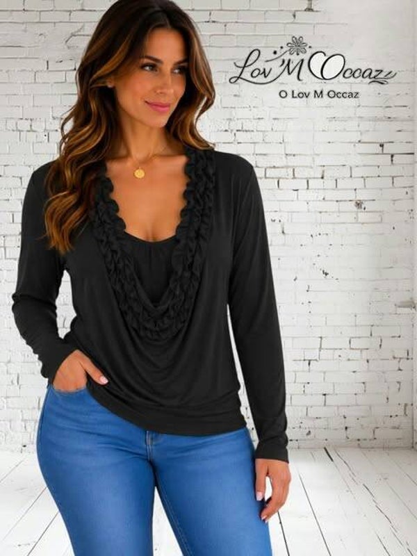 🖤 T-shirt femme manches longues noir Sisi Bella – Taille XL (taille petit)