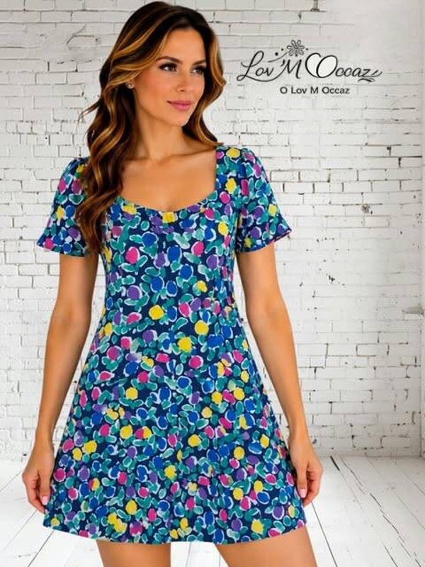 🌸 Robe courte fleurie colorée – Taille XL