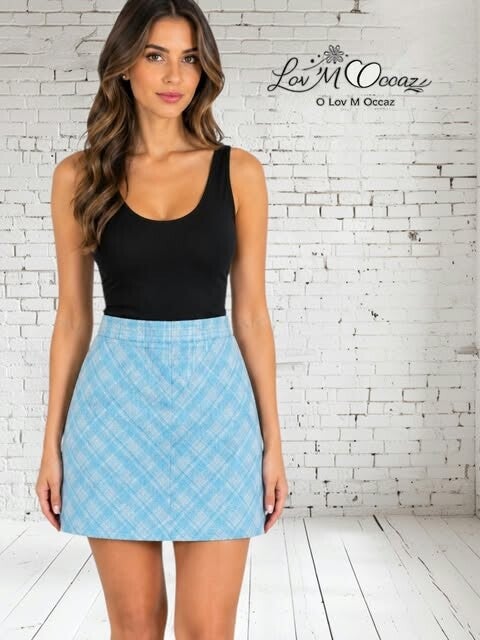 👗 Jupe trapèze d’été bleue à carreaux – Taille 42