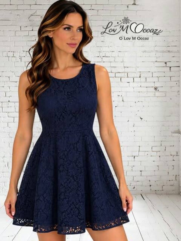💙 Robe courte en dentelle géométrique bleu marine – Camaïeu – Taille 42