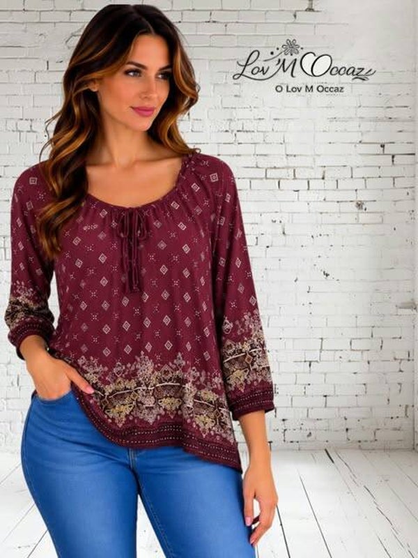 🤎 Top tunique bordeaux style ethnique – Atlas for Women – Taille 42/44