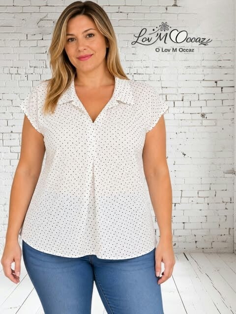 👚 Blouse blanche à pois noirs – Calin Kalin – Taille 44