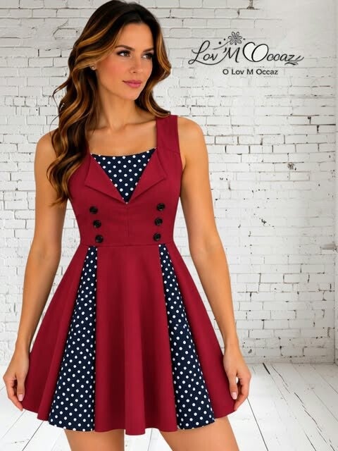 👗 Robe rétro / pin-up rouge à pois blancs – Taille XL