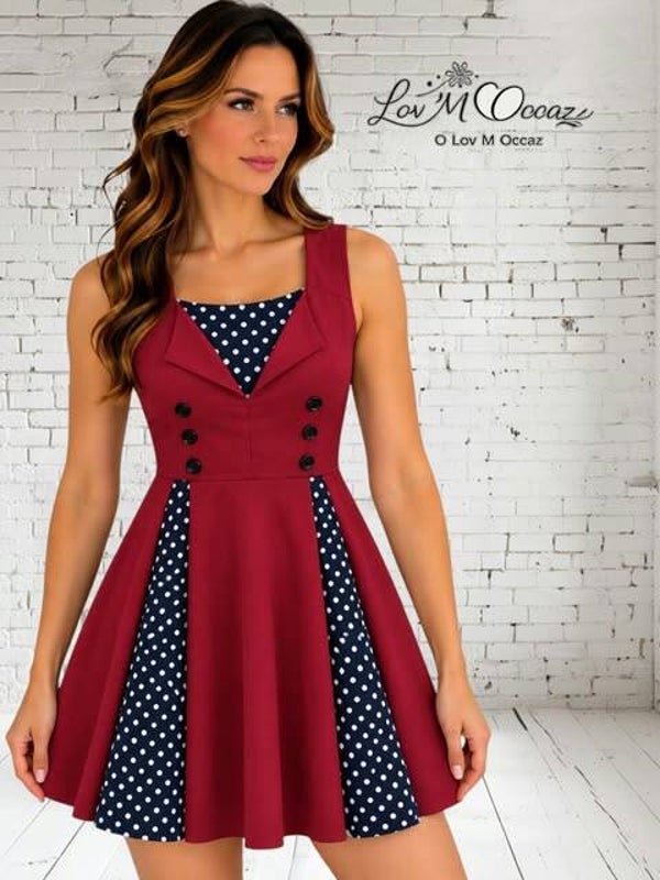 👗 Robe rétro / pin-up rouge à pois blancs – Taille XL