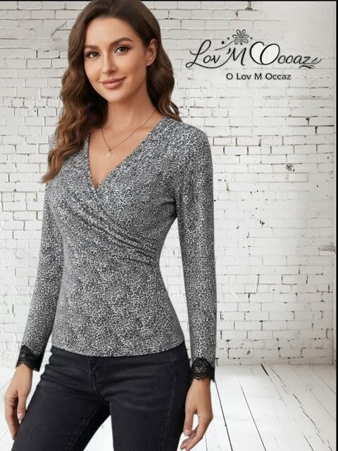 🐆 Top femme cache-cœur léopard – Taille 42