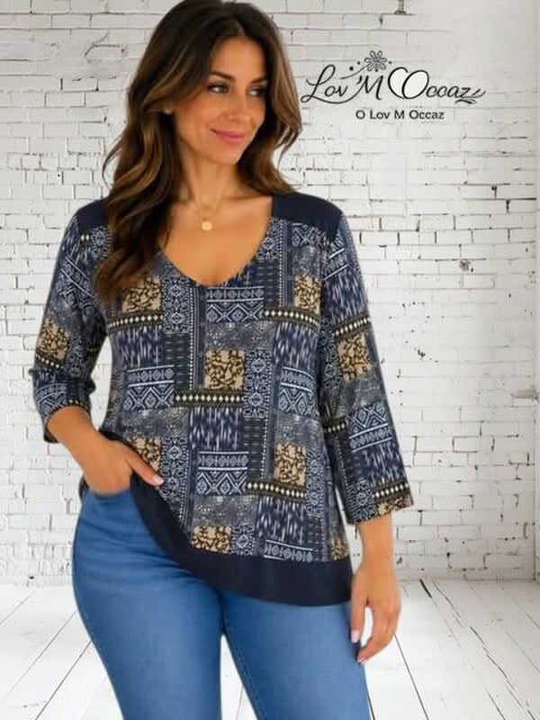 👚 Blouse fluide bleu marine – Manches 3/4 – Taille XL