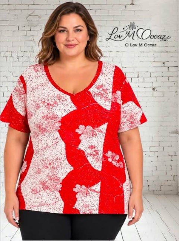 ❤️ Top femme rouge à fleurs – Coupe fluide – Taille 48