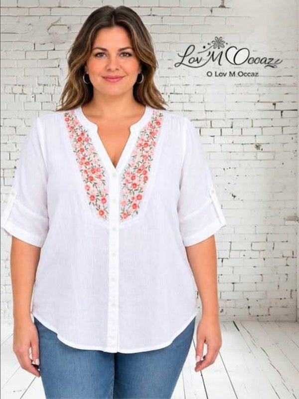 Blouse femme blanche brodée – Armand Thierry – Taille 44/46