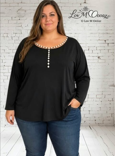🖤 Blouse noire avec détails perles – Taille 54/56