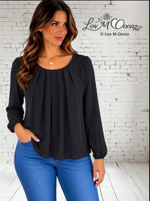 🖤 Blouse femme noire plissée Camaïeu – Taille 42