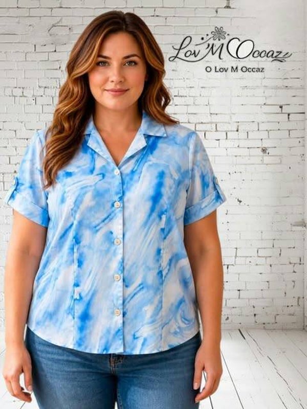 💙 Blouse femme imprimée bleu ciel – Taille 42/44