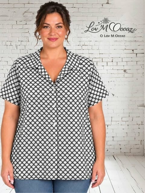🖤 Blouse fluide à motifs géométriques éventails – LNV – Taille 44
