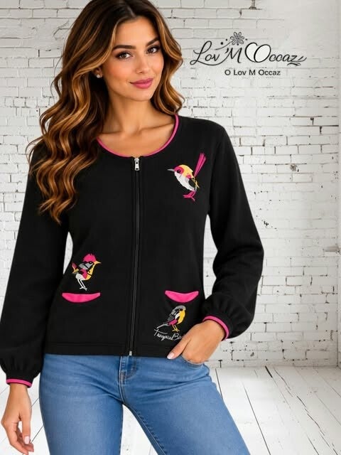 🧥 Gilet zippé fantaisie « Tropical Birds » – Fuego