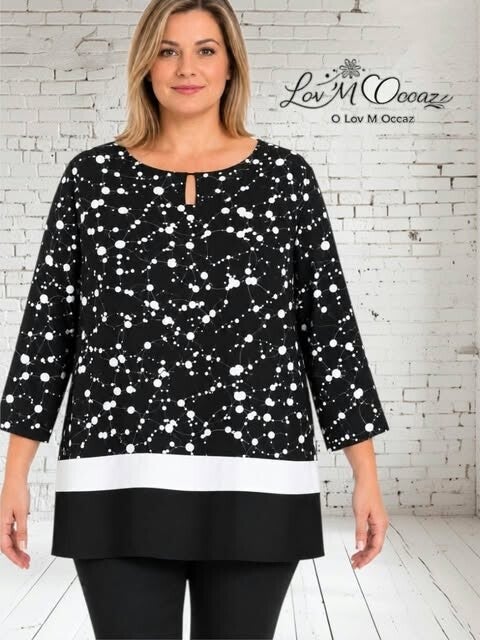 Tunique / Blouse Fluide Noire à Motifs Géométriques – Blancheporte – Taille 46