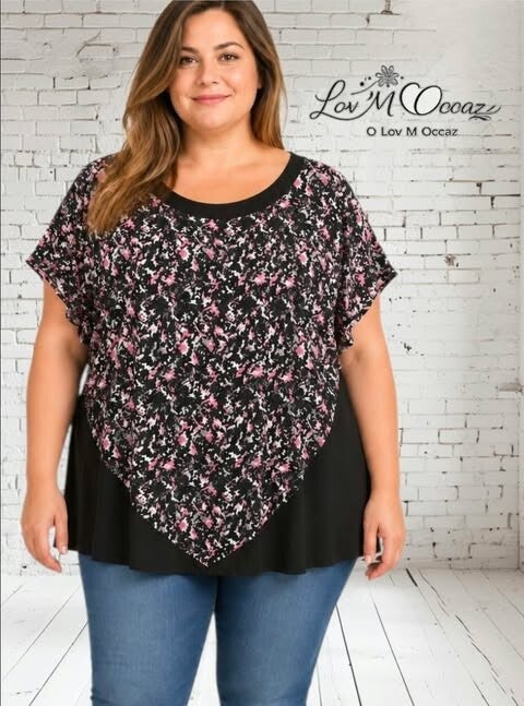 🌸 Blouse femme Kiabi noire à fleurs – Taille 52