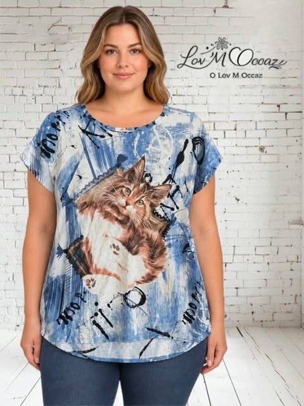 🐱 T-shirt femme imprimé chat – Taille 46/48