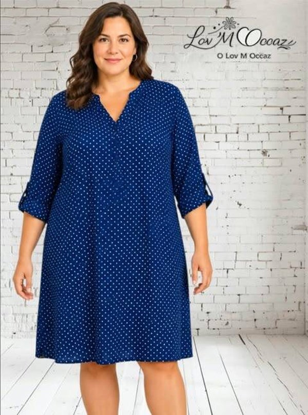 💙 Robe tunique fluide bleu marine à motifs blancs – CTF taille 44/46