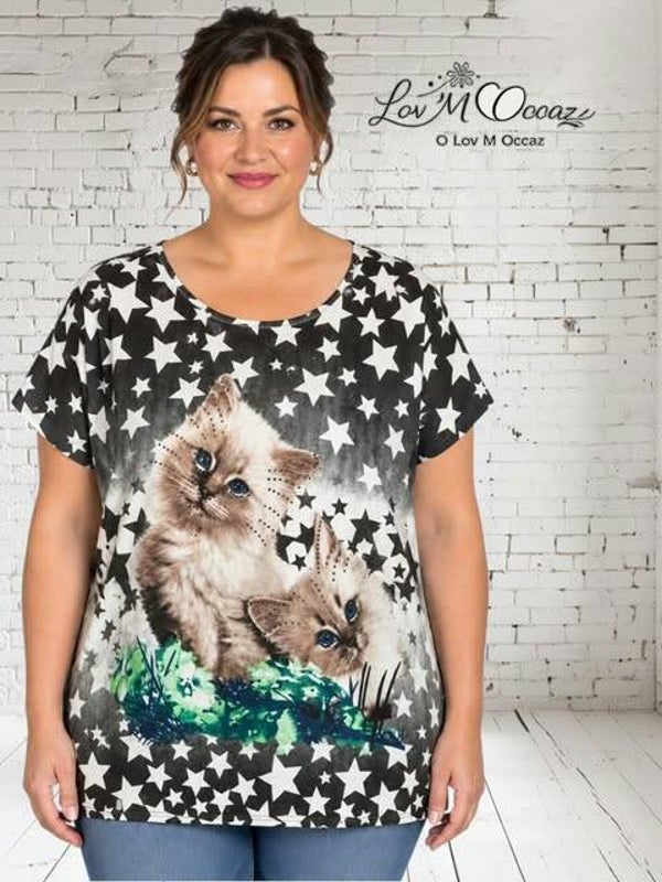 🐱 T-shirt fantaisie chats et étoiles – R&F – Taille 44/46